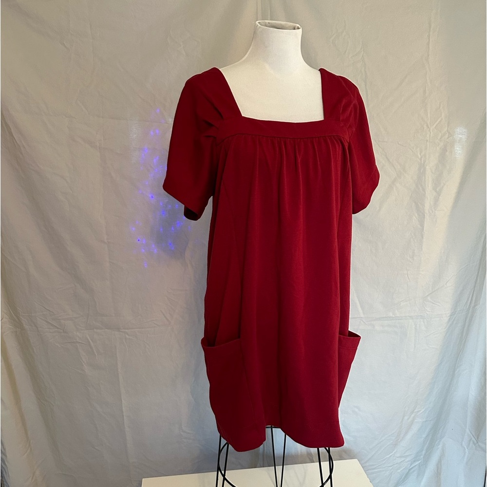 Newport News Red Mini Dress Pockets sheath burgundy wine size 12 square neck